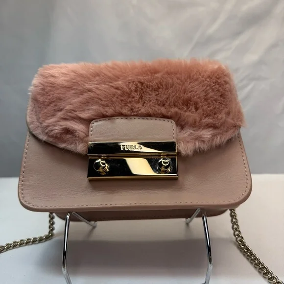 Furla Blush Faux Fur Crossbody Bag NWT Comes with Dust Bag